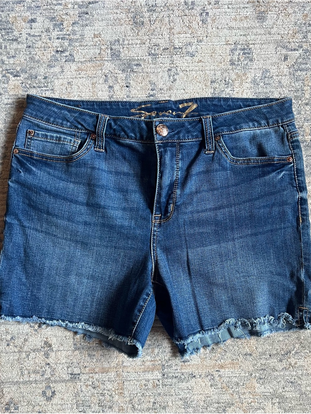 Seven7 Dark Indigo Frayed Hem Denim Shorts